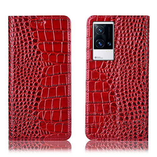 Leather Case Stands Flip Cover Holder H08P for Vivo iQOO 8 5G Red