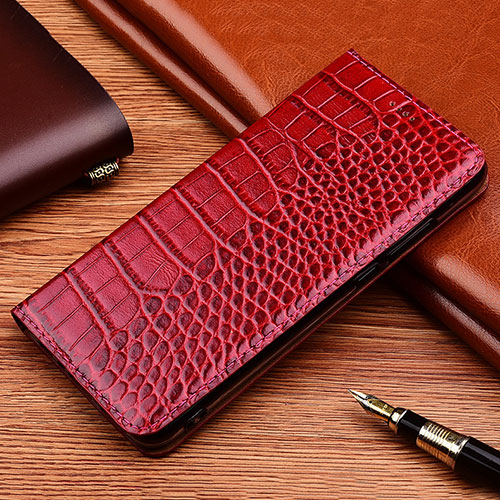 Leather Case Stands Flip Cover Holder H08P for Vivo V27e 5G Red
