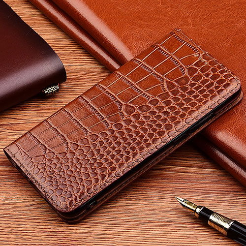 Leather Case Stands Flip Cover Holder H08P for Vivo Y75 5G Light Brown