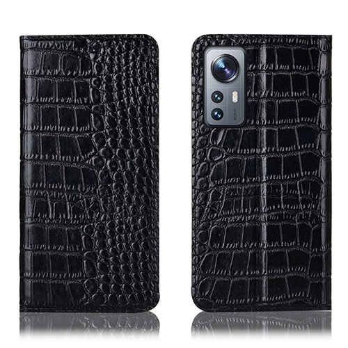 Leather Case Stands Flip Cover Holder H08P for Xiaomi Mi 12 Pro 5G Black