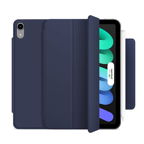 Leather Case Stands Flip Cover Holder H09 for Apple iPad Mini 6 Blue