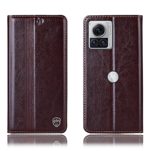 Leather Case Stands Flip Cover Holder H09P for Motorola Moto Edge 30 Ultra 5G Brown