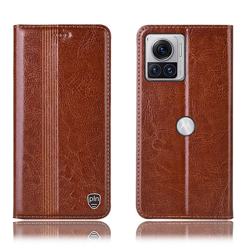 Leather Case Stands Flip Cover Holder H09P for Motorola Moto Edge 30 Ultra 5G Light Brown