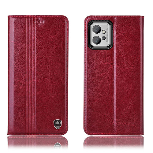 Leather Case Stands Flip Cover Holder H09P for Motorola Moto G32 Red