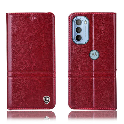 Leather Case Stands Flip Cover Holder H09P for Motorola Moto G41 Red