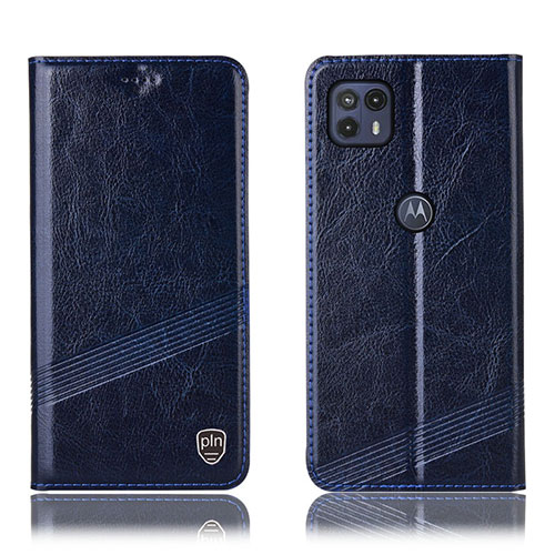 Leather Case Stands Flip Cover Holder H09P for Motorola Moto G50 5G Blue