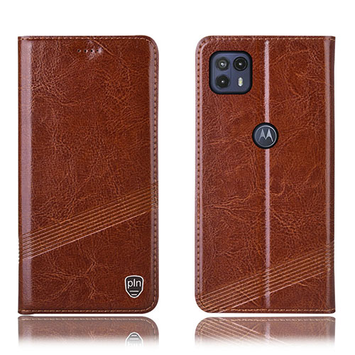 Leather Case Stands Flip Cover Holder H09P for Motorola Moto G50 5G Light Brown