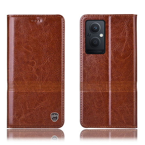 Leather Case Stands Flip Cover Holder H09P for OnePlus Nord N20 5G Light Brown