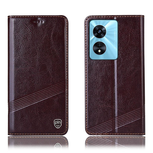 Leather Case Stands Flip Cover Holder H09P for Oppo A1x 5G Brown