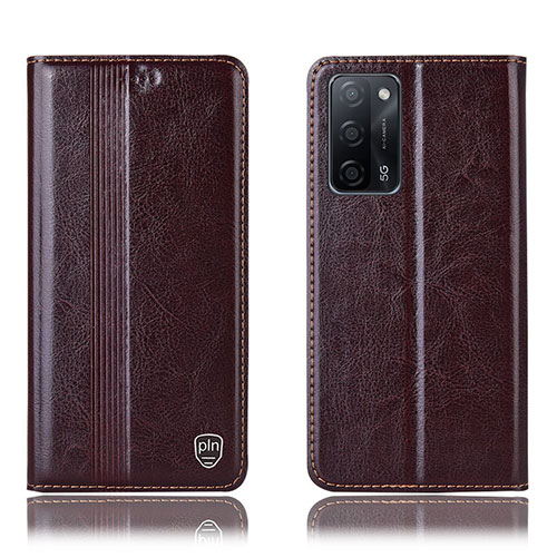 Leather Case Stands Flip Cover Holder H09P for Oppo A56 5G Brown