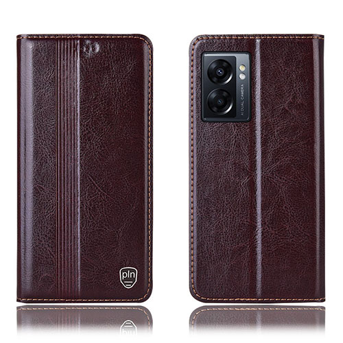 Leather Case Stands Flip Cover Holder H09P for Oppo A57 5G Brown