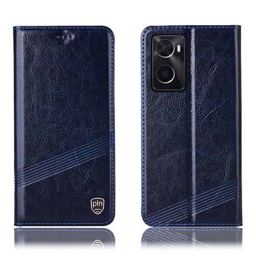Leather Case Stands Flip Cover Holder H09P for Oppo A76 Blue