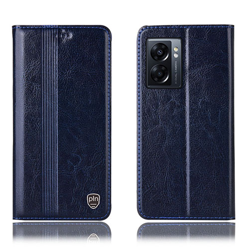 Leather Case Stands Flip Cover Holder H09P for Oppo A77 5G Blue