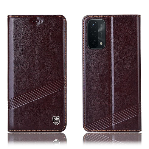 Leather Case Stands Flip Cover Holder H09P for Oppo A93 5G Brown