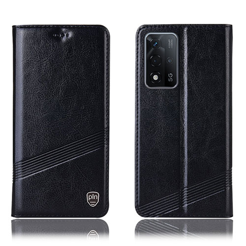 Leather Case Stands Flip Cover Holder H09P for Oppo A93s 5G Black