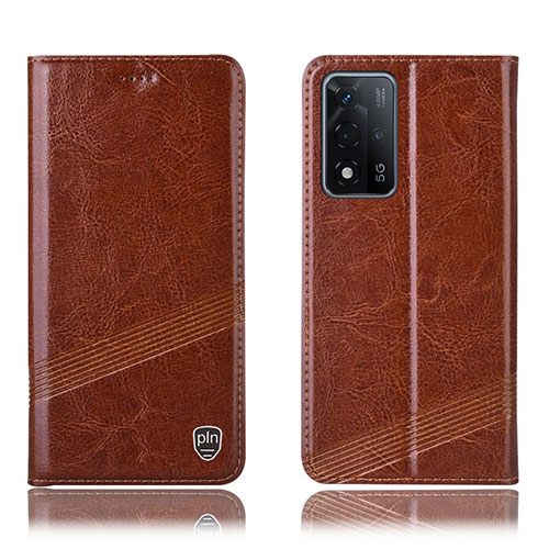 Leather Case Stands Flip Cover Holder H09P for Oppo A93s 5G Light Brown