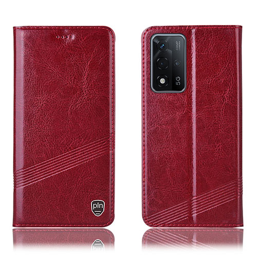 Leather Case Stands Flip Cover Holder H09P for Oppo A93s 5G Red