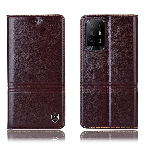 Leather Case Stands Flip Cover Holder H09P for Oppo A94 5G Brown