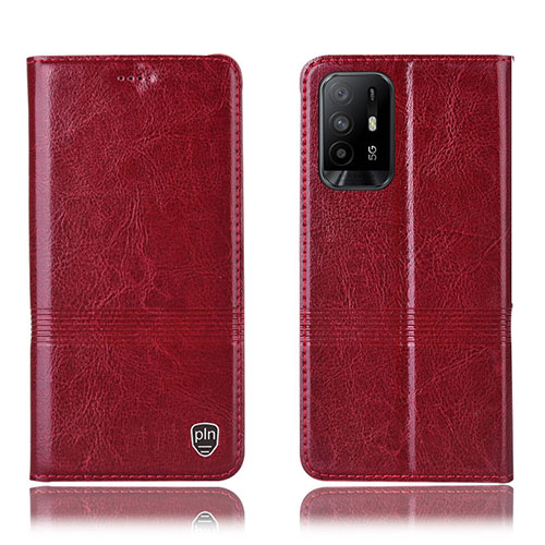 Leather Case Stands Flip Cover Holder H09P for Oppo A94 5G Red