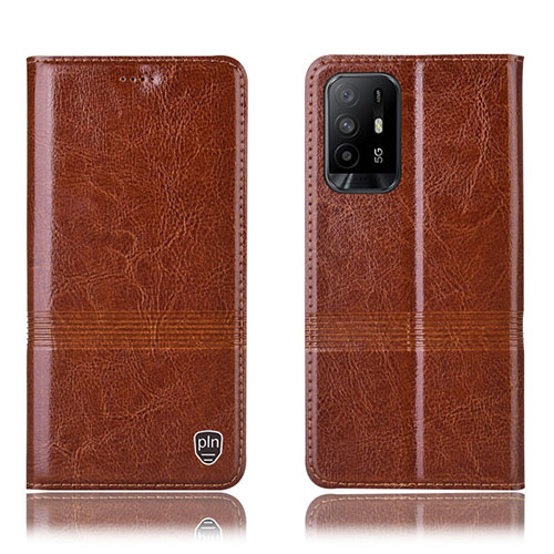 Leather Case Stands Flip Cover Holder H09P for Oppo F19 Pro+ Plus 5G Light Brown