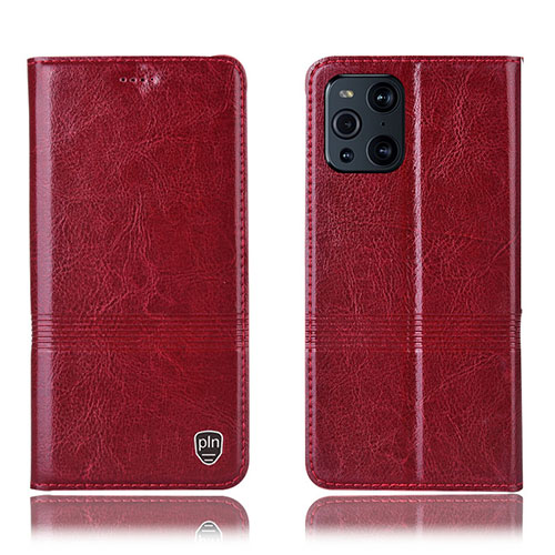 Leather Case Stands Flip Cover Holder H09P for Oppo Find X3 5G Red