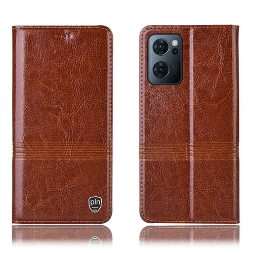 Leather Case Stands Flip Cover Holder H09P for Oppo Find X5 Lite 5G Light Brown