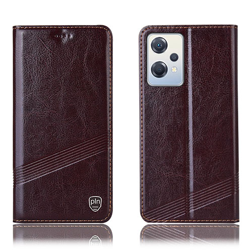 Leather Case Stands Flip Cover Holder H09P for Oppo K10X 5G Brown