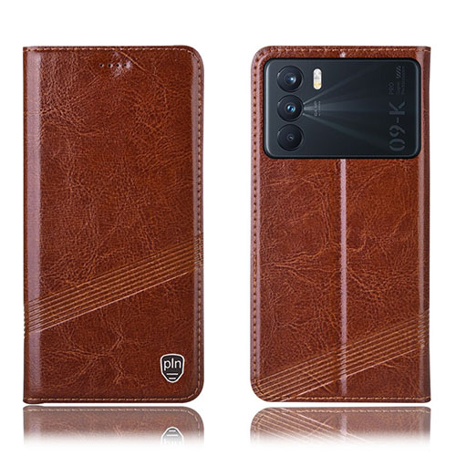 Leather Case Stands Flip Cover Holder H09P for Oppo K9 Pro 5G Light Brown