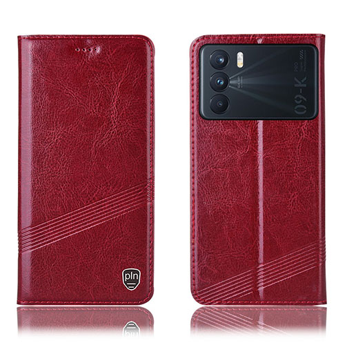 Leather Case Stands Flip Cover Holder H09P for Oppo K9 Pro 5G Red