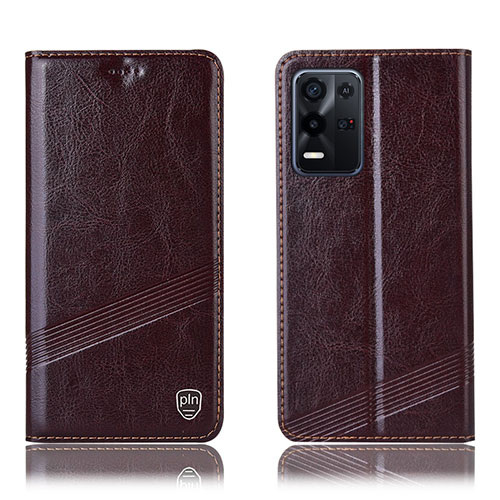 Leather Case Stands Flip Cover Holder H09P for Oppo K9X 5G Brown