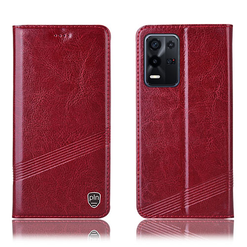 Leather Case Stands Flip Cover Holder H09P for Oppo K9X 5G Red