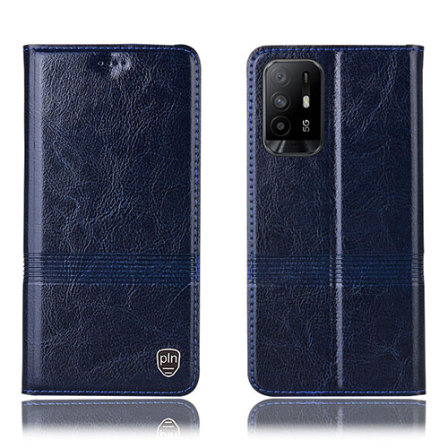 Leather Case Stands Flip Cover Holder H09P for Oppo Reno5 Z 5G Blue