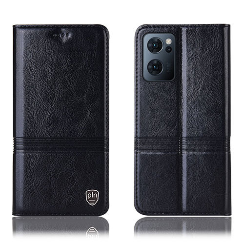 Leather Case Stands Flip Cover Holder H09P for Oppo Reno7 5G Black