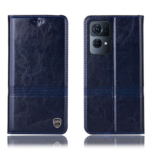 Leather Case Stands Flip Cover Holder H09P for Oppo Reno7 Pro 5G Blue