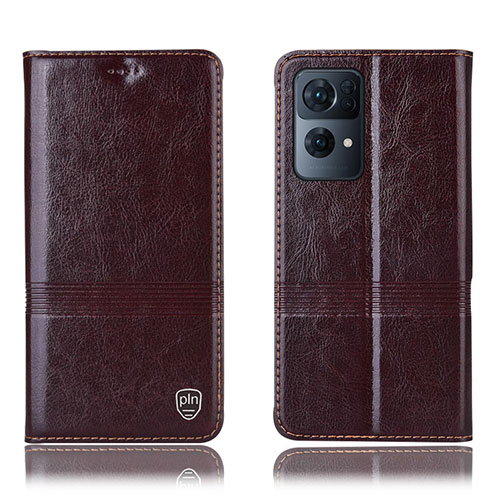 Leather Case Stands Flip Cover Holder H09P for Oppo Reno7 Pro 5G Brown