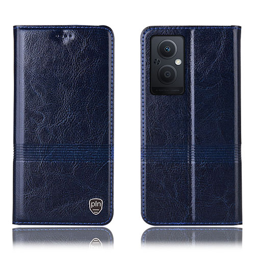 Leather Case Stands Flip Cover Holder H09P for Oppo Reno7 Z 5G Blue