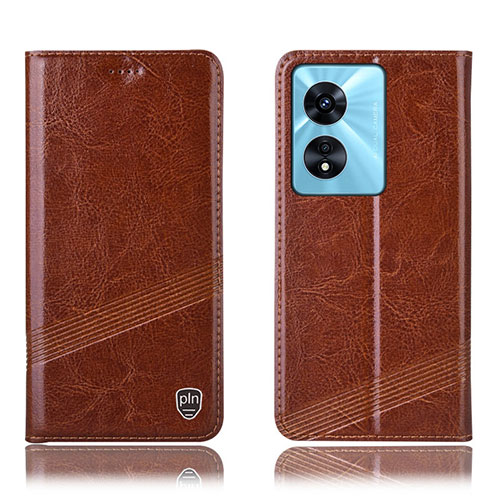 Leather Case Stands Flip Cover Holder H09P for Oppo Reno8 T 5G Light Brown