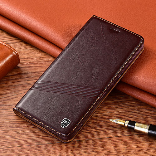 Leather Case Stands Flip Cover Holder H09P for Samsung Galaxy S21 5G Brown