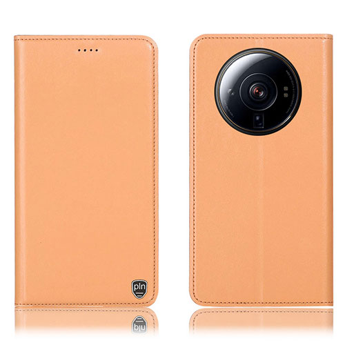 Leather Case Stands Flip Cover Holder H09P for Xiaomi Mi 12 Ultra 5G Orange