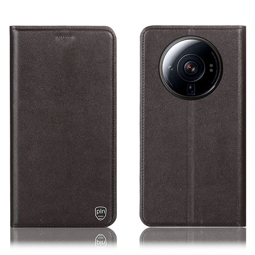 Leather Case Stands Flip Cover Holder H09P for Xiaomi Mi 12S Ultra 5G Brown