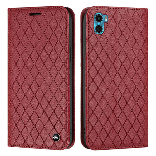 Leather Case Stands Flip Cover Holder H09X for Motorola Moto E22S Red