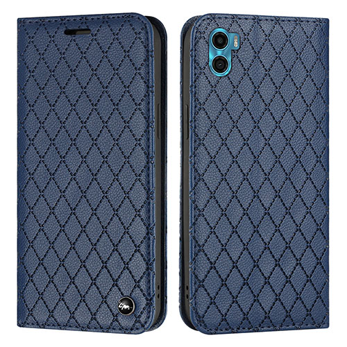 Leather Case Stands Flip Cover Holder H09X for Motorola Moto E32 India Blue