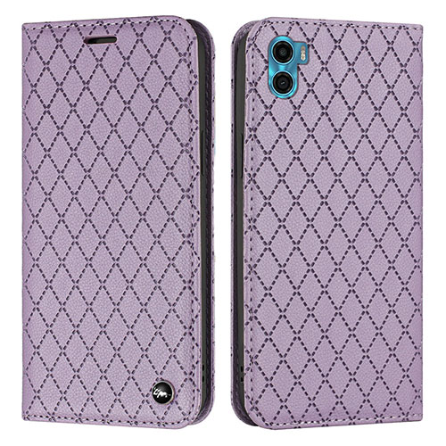 Leather Case Stands Flip Cover Holder H09X for Motorola Moto E32 India Purple