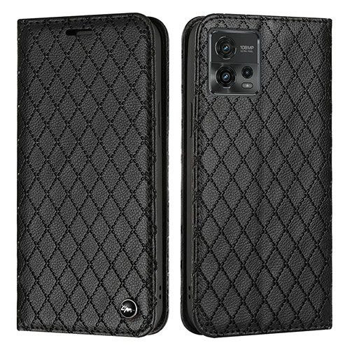 Leather Case Stands Flip Cover Holder H09X for Motorola Moto G72 Black