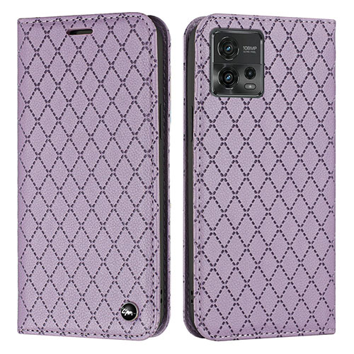 Leather Case Stands Flip Cover Holder H09X for Motorola Moto G72 Purple