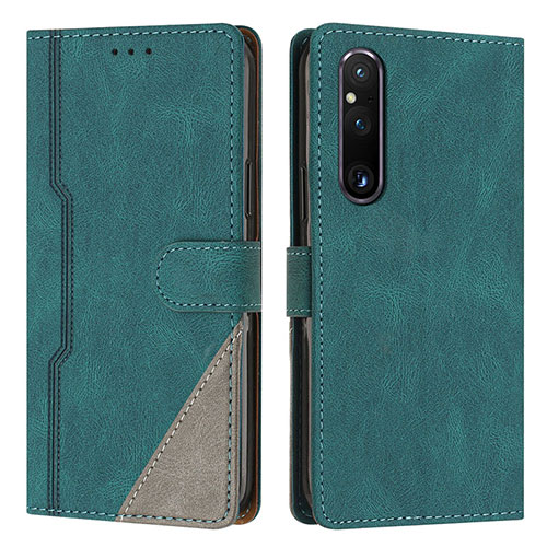 Leather Case Stands Flip Cover Holder H09X for Sony Xperia 1 V Green