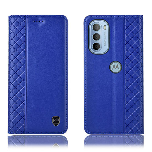 Leather Case Stands Flip Cover Holder H10P for Motorola Moto G41 Blue