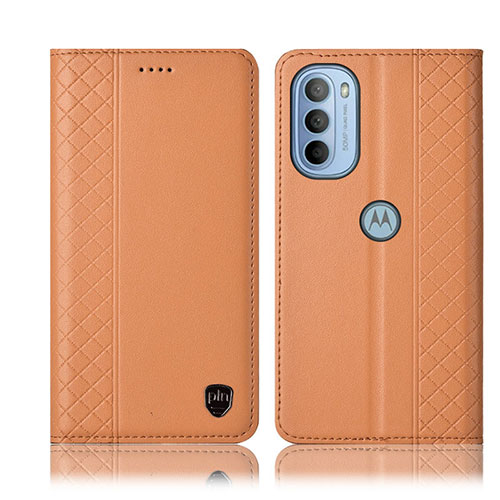 Leather Case Stands Flip Cover Holder H10P for Motorola Moto G41 Orange