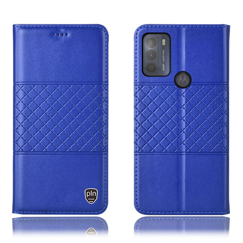 Leather Case Stands Flip Cover Holder H10P for Motorola Moto G50 Blue