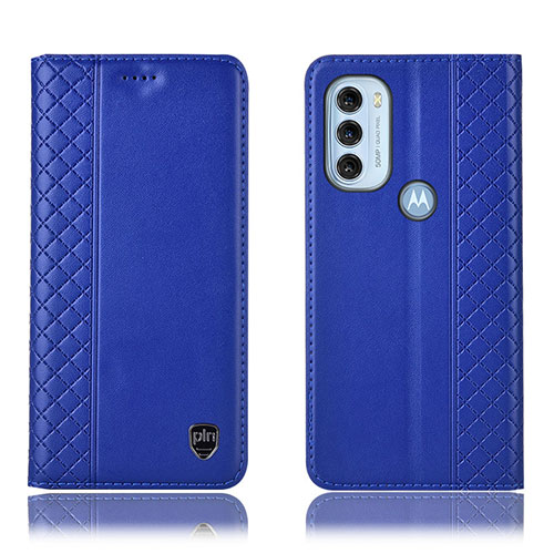 Leather Case Stands Flip Cover Holder H10P for Motorola Moto G71 5G Blue